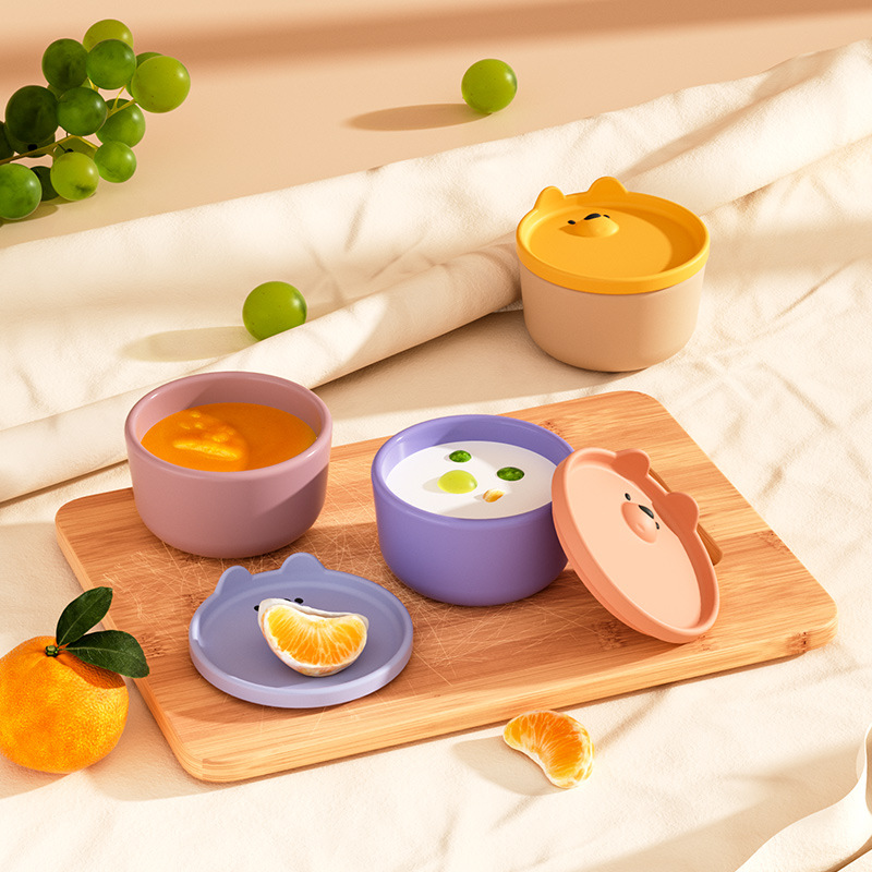 2023 silicone food supplement bowl cooking food supplement storage box with lid baby steamed egg soup feeding rice paste small Bowl portable