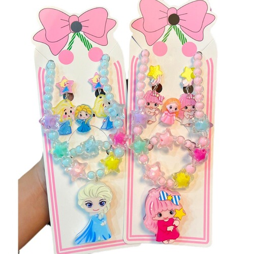 Children's Glowing Necklace Jewelry Set Cartoon Little Girl Accessories Girls Colorful Little Princess Earrings Ring Bracelet
