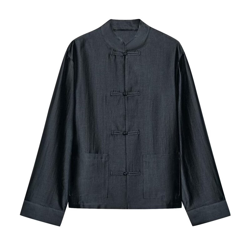 Foreign Trade Wholesale Summer New Style European and American Style Simple Versatile Satin Knot Button Shirt 4786166