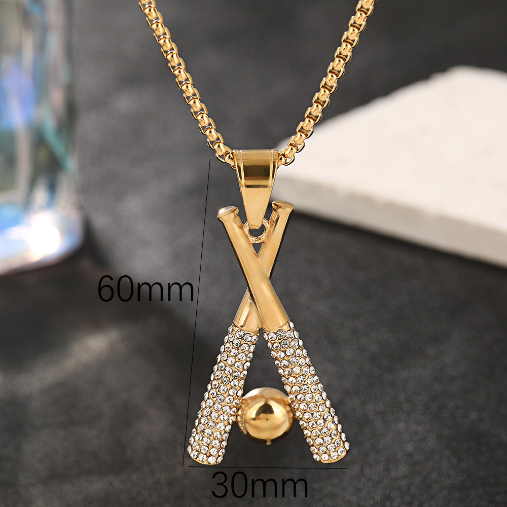 Stainless Steel Baseball Bat Necklace With Pendants For Men_voghion.com