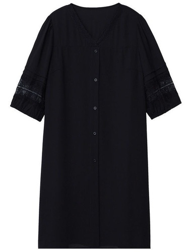 Black Skirted Women's Fat Loose Plus Size Women's Summer 2025 Mother Summer Medium Length Dress