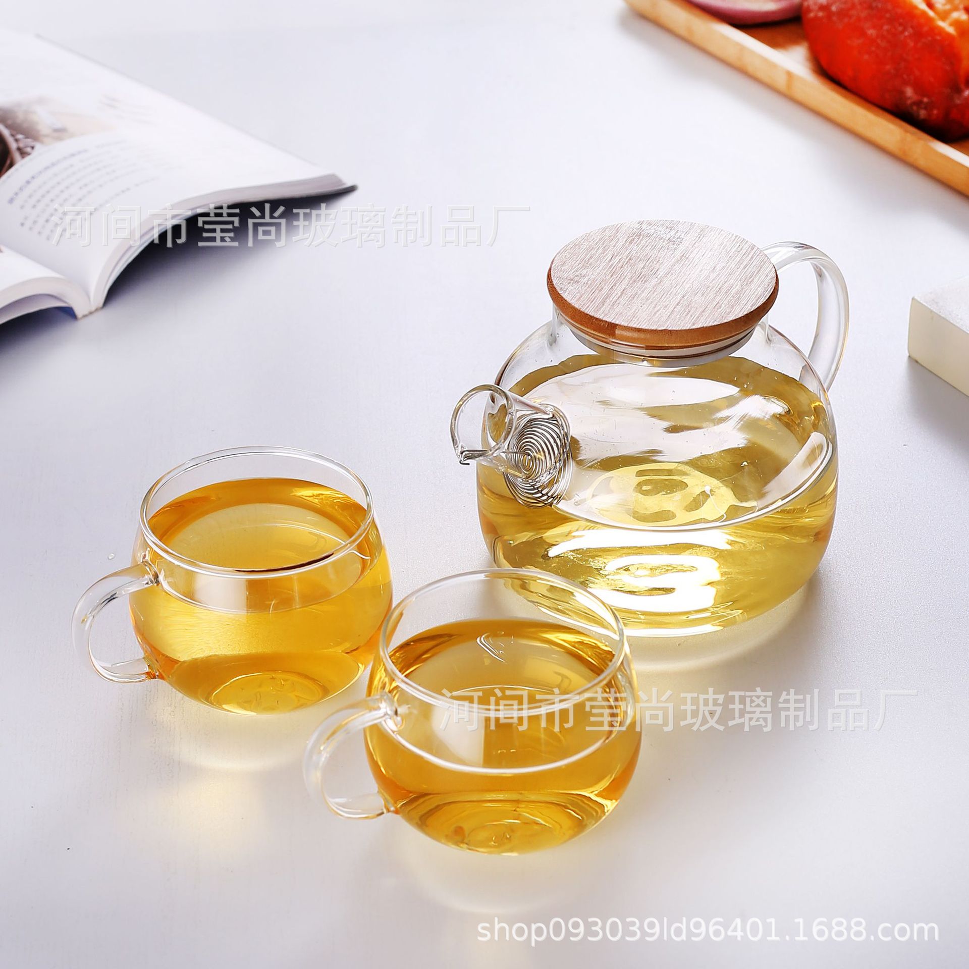 tapa de bambú gruesa tetera de agua de vidrio tetera de té tetera de agua fría de vidrio de alto silicio tetera de agua fría tetera de agua fría tetera de gran capacidad tetera de agua