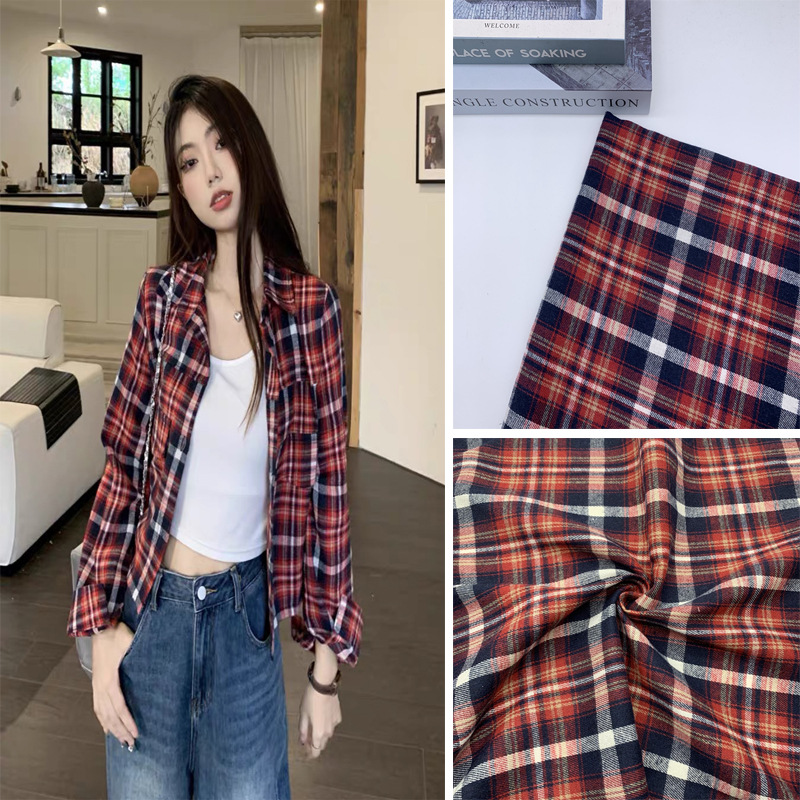 涤棉21支磨毛格子布 斜纹衬衫布 复古风格纹连衣裙裤料法拉绒格子