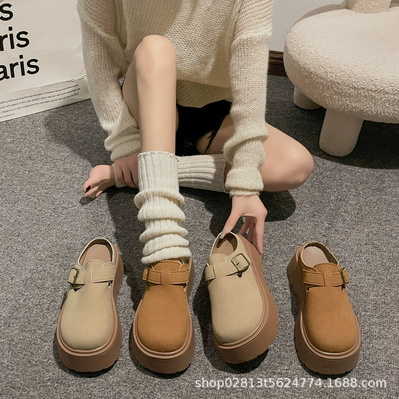 Мшессовая головка половинная обувь женская внешняя одежда 2024 осень и зима новая французская мода толстая подошва противоскользящие ленивые тапочки Birken