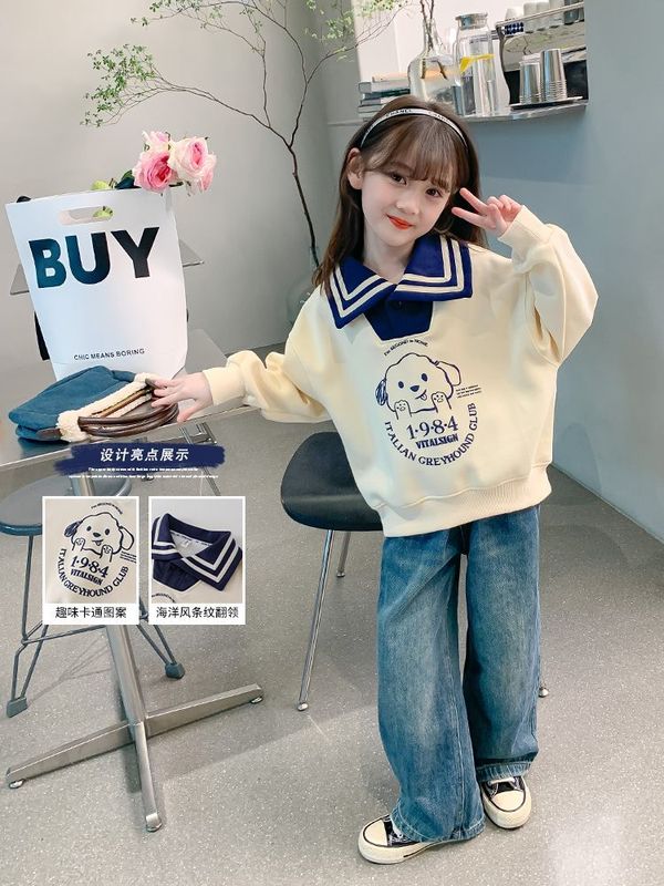华棉复合牛奶丝女童卫衣春秋款2025新款洋气儿童秋秋季POLO领上衣|undefined