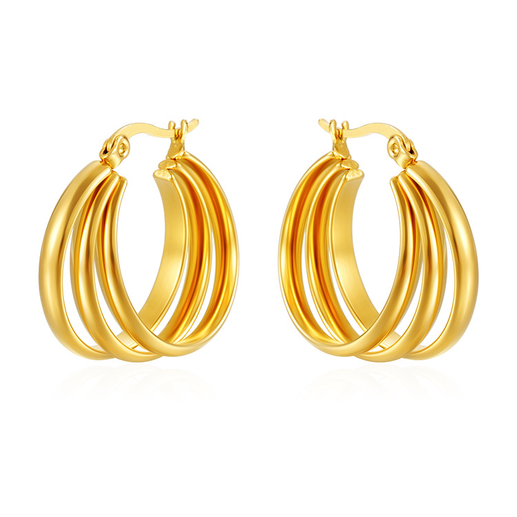 Retro estilo francés de alta sensación de titanio aretes de acero gancho de orejas de moda de personalidad femenina 18K aretes de acero inoxidable aretes de orejas no se desvanecen