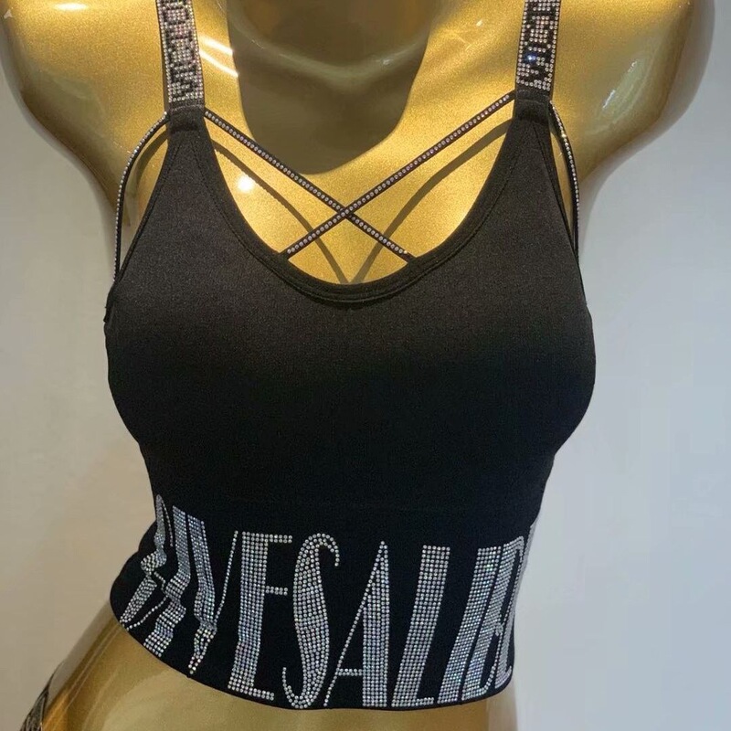New Seamless Rhinestone Cross Chest Rhinestone Shoulder Fashion Solid Color Versatile Anti-Exposure Breathable Beautiful Back Bra Underwear