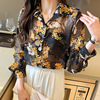 Autumn retro elegant shirt, shiffon thin flashlight, flowered, with embroidery, long sleeve, shiffon with print