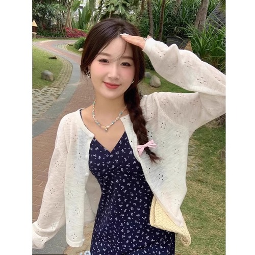 Miaona Knitted Cardigan Coat Women 2025 New Korean Style Spring and Summer Top White Lace Strap Dress Outer 