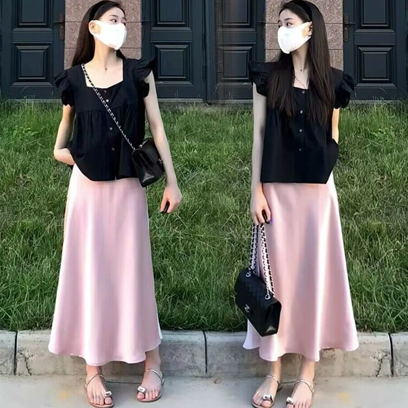 Летний костюм для беременных модный новый летний рукав куклы рубашка топ розовый юбка набор из двух частей
