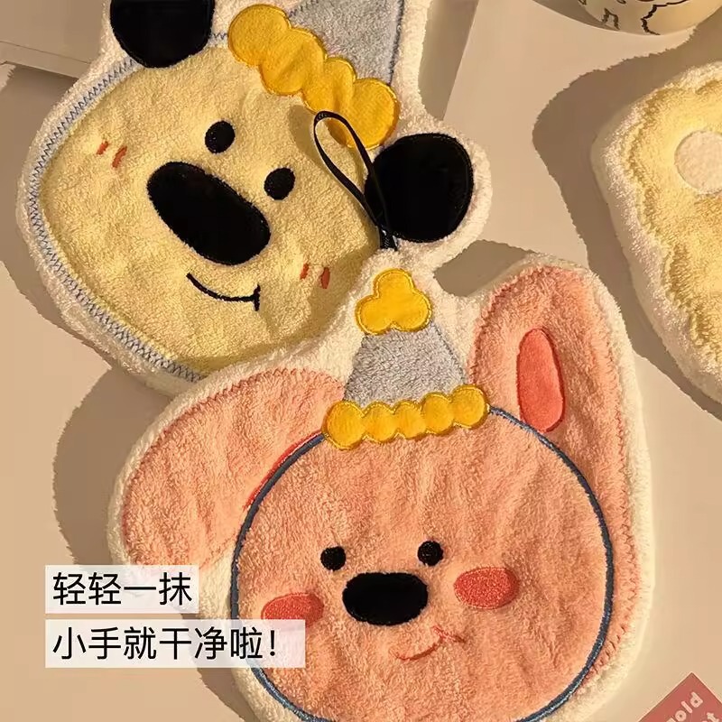 クリーム誕生日子犬ウサギキッチンコーラルベルベットハンドタオル漫画クマぶら下げ吸収性厚いハンカチ家庭用雑巾|undefined