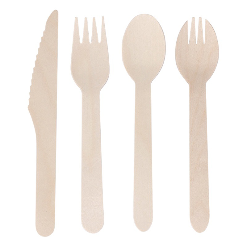 Wooden knife, fork and spoon tableware disposable independent Kraft paper OPP bag packaging try eating fork and spoon dessert can add logo