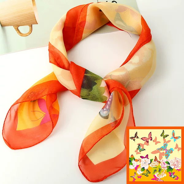 Silk Scarf Women's All-match Spring and Autumn Small Square Scarf Women's Fashion Western Style Scarf Scarf Neck Protection Professional Scarf Hair Belt Headscarf Women