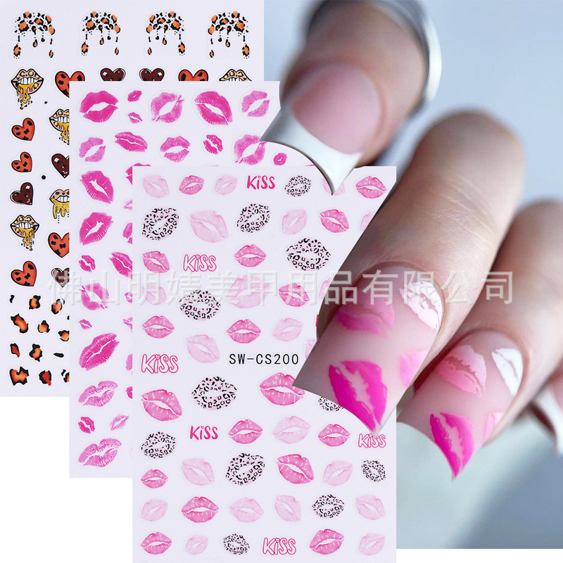 New Cross-border Nail Art Stickers Ins Style Valentine's Day Gradient Barbie Powder Lip Print kiss Leopard Nail Stickers New Cross-border Nail Art Stickers Ins Style Valentine's Day Gradient Barbie Powder Lip Print kiss Leopard Nail Stickers