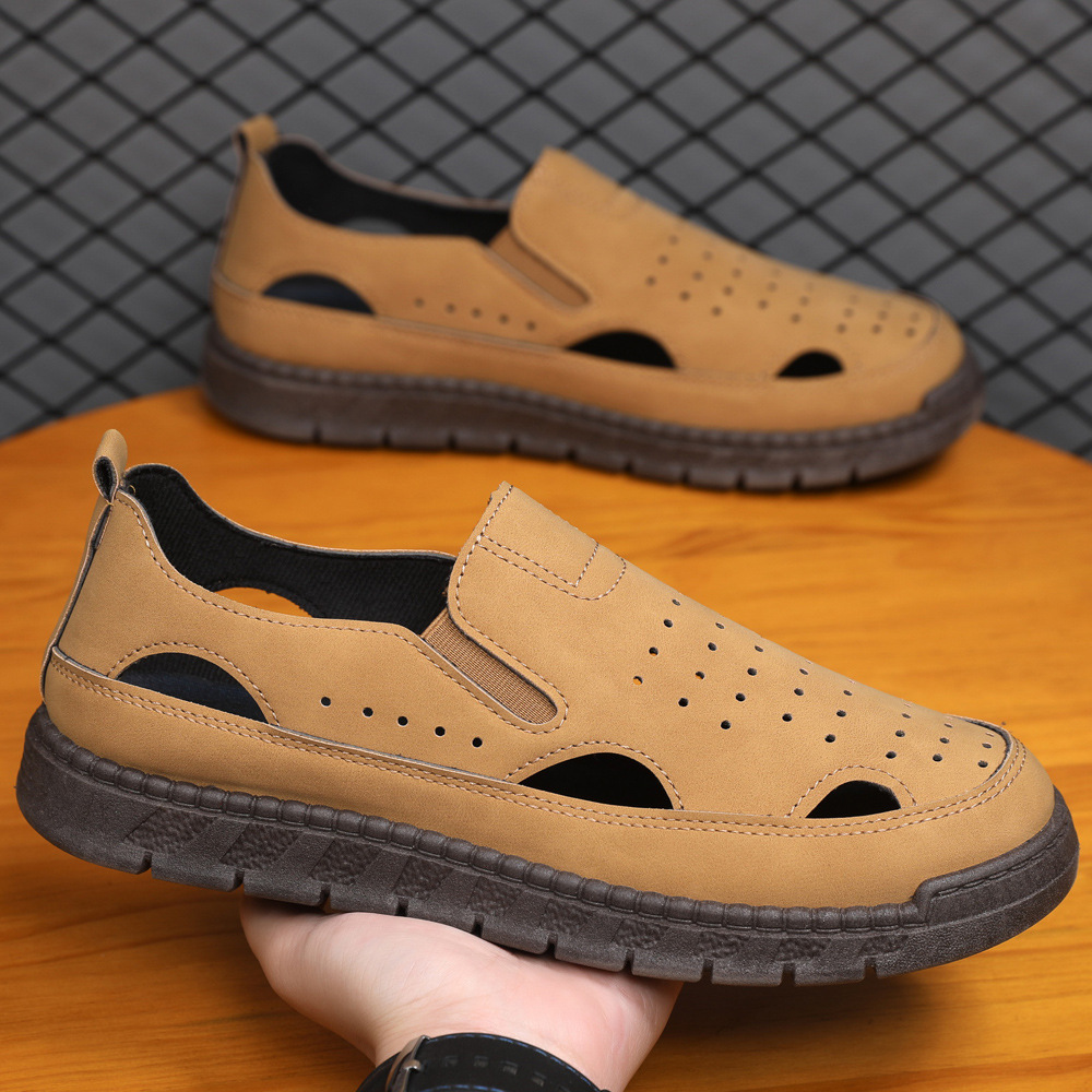 2025 Amazon Cross-Border Popular Summer Men's Sandals Ultra-Light Hole Men's Shoes Flat Slippers Casual Shoes Black