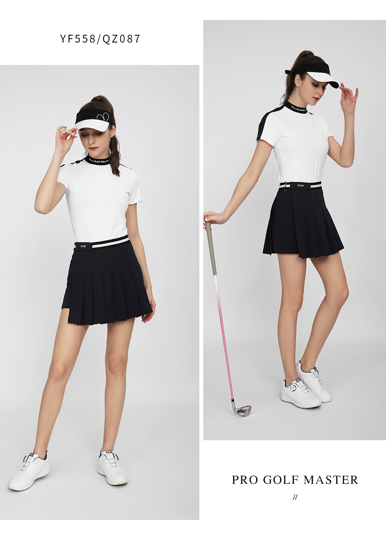 Áo thun golf nữ ngắn tay vải chức năng phối màu tôn dáng — YF558-màu xanh, YF558-màu trắng, YF558-màu hồng chi tiết 7