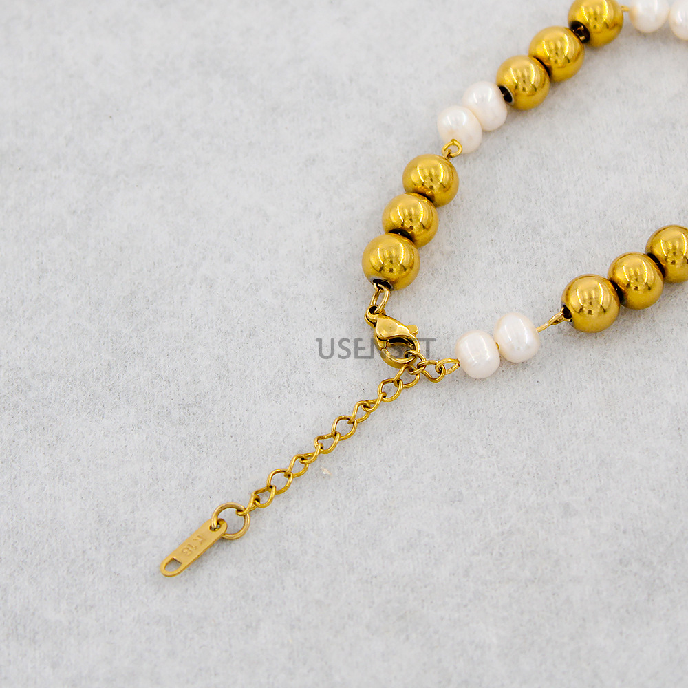 Retro Geometric Titanium Steel Gold Plated Pearl Bracelets