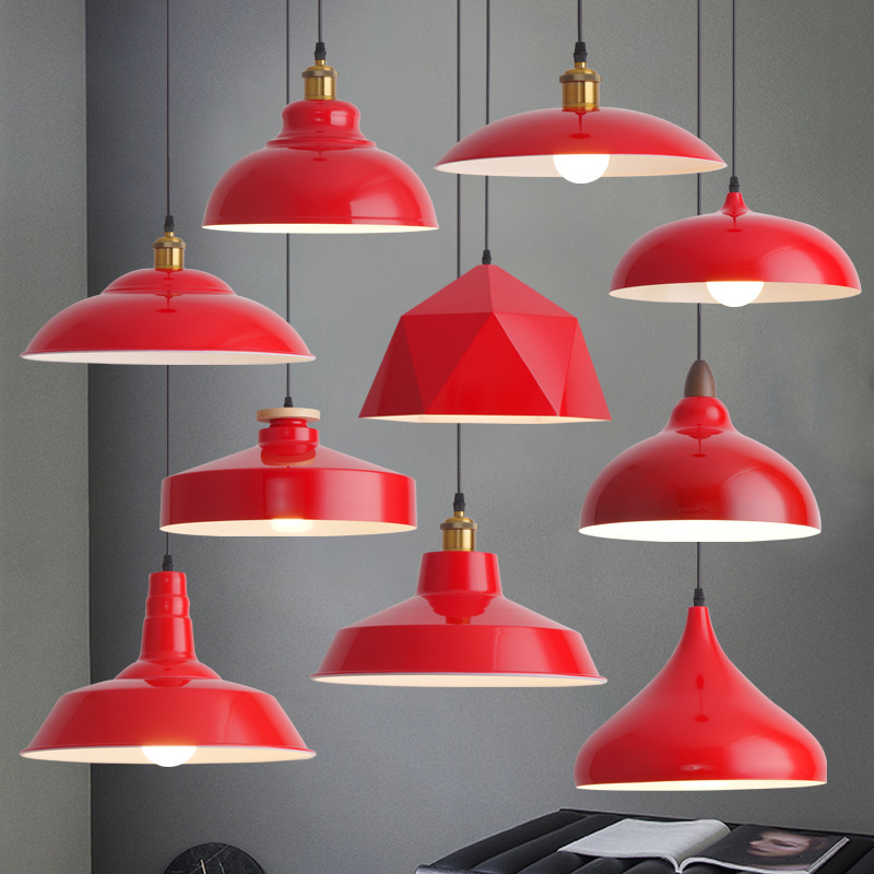 Spot Retro Restaurant Chandelier Hot Pot Shop Lamps Simple Hotel Cafe Commercial Red Iron Lampshade