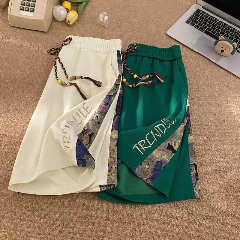 American Style Trendy Brand Casual Shorts Men's Hong Kong Style Retro Stitching Summer Pants Basketball Sports Pants Beach Pants Thin