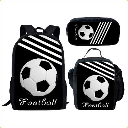Backpack, Pencil Case, and Lunch Box Set for School Season - Children's Double Shoulder Backpack with Street Basketball and Football Design