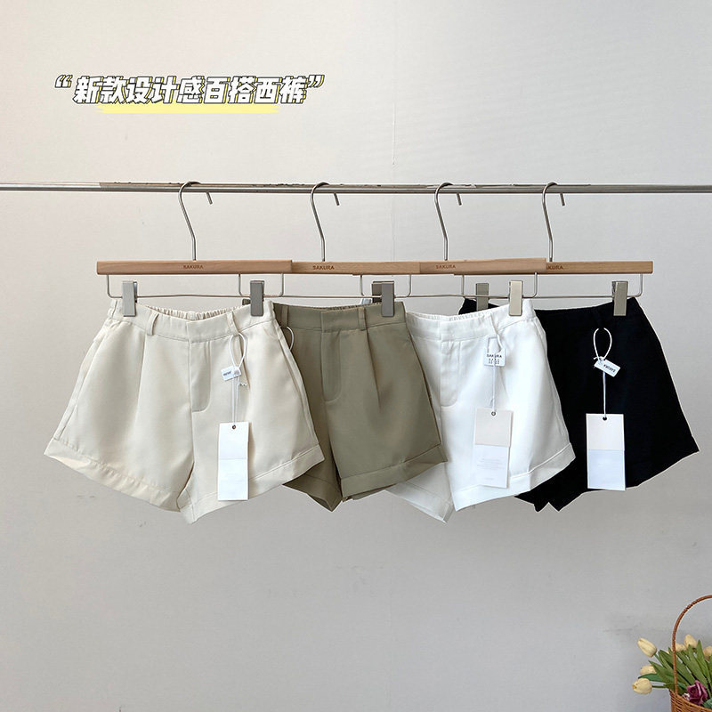 Solid Color High-Waisted Slimming Suit Casual Shorts for Women 2026 Autumn New Korean Style Fashionable Versatile A-Line Wide-Leg Pants