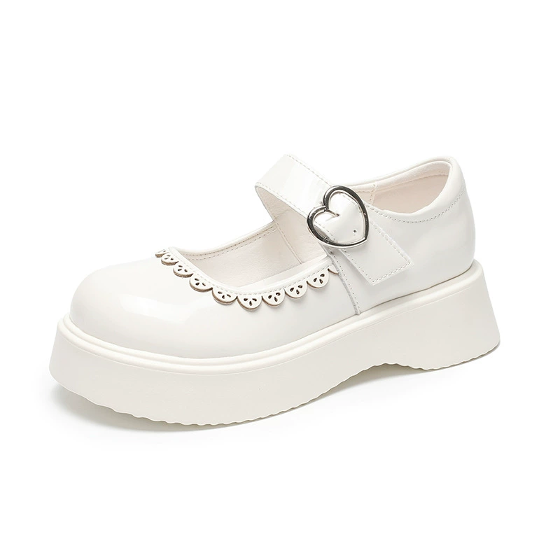 Platform Mary Jane Shoes, Women's Eco-Leather, Heart Buckle Strap, Sizes 34–39