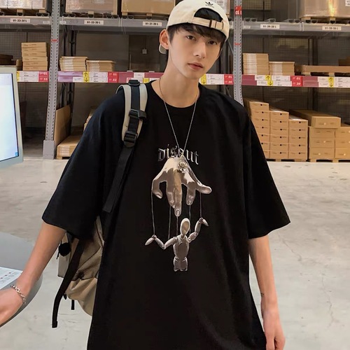 Men's Short Sleeve T-Shirt  New Summer Korean Style Trendy Plus Size Loose Hong Kong Style Japanese Half Sleeve Top