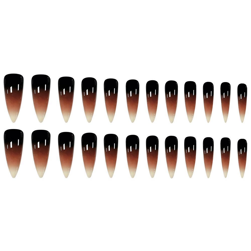 Ventas transfronterizas de color marrón negro ámbar sensación de manicura retro alto estilo de usar uñas 24 piezas de parche de uñas falsas image 6