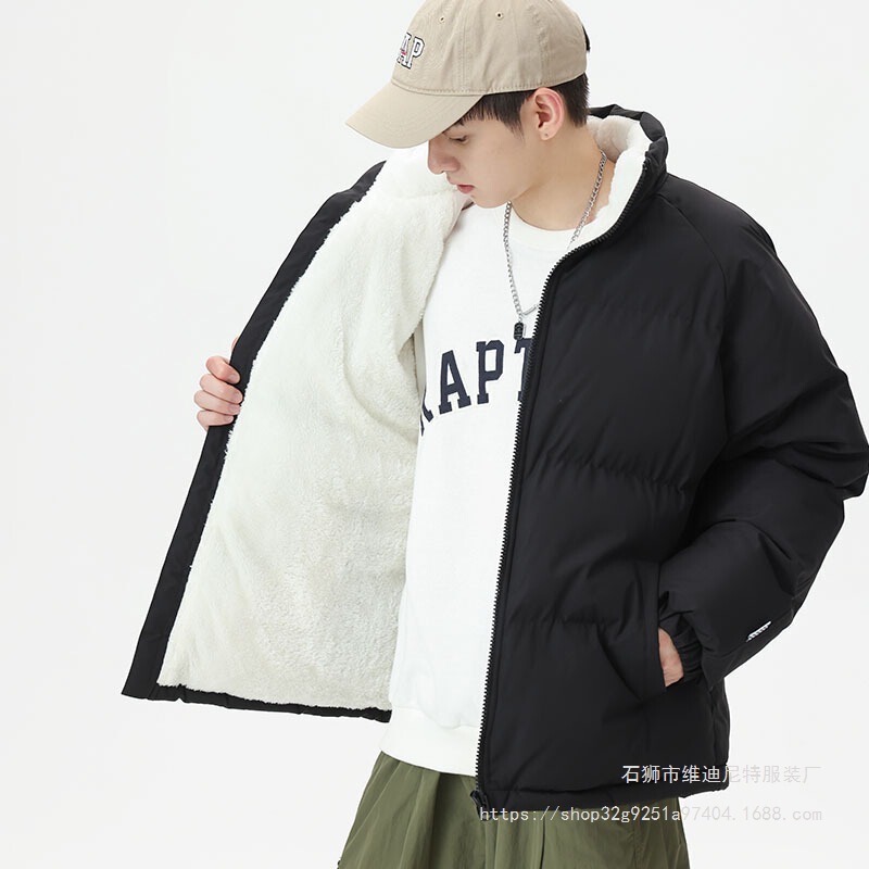 Winter Lamb Velvet Bread Jacket New Loose Men's Thickened Large Size Jacket Couple Plus Velvet Warm Cotton Jacket Wholesale Winter Lamb Velvet Bread Jacket New Loose Men's Thickened Large Size Jacket Couple Plus Velvet Warm Cotton Jacket Wholesale