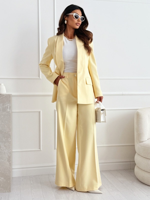 Women's Gender Business Women's Elegant Classic Style Solid Color Wool Blend Polyester Blazer Suits Co-ord Set Pants Sets