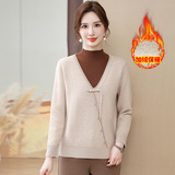 费尔岛毛衣中老年母亲衣服气质加绒加厚保暖中年妈妈装冬装毛衣，女装针织衫/毛衣，妃慕昵服饰
