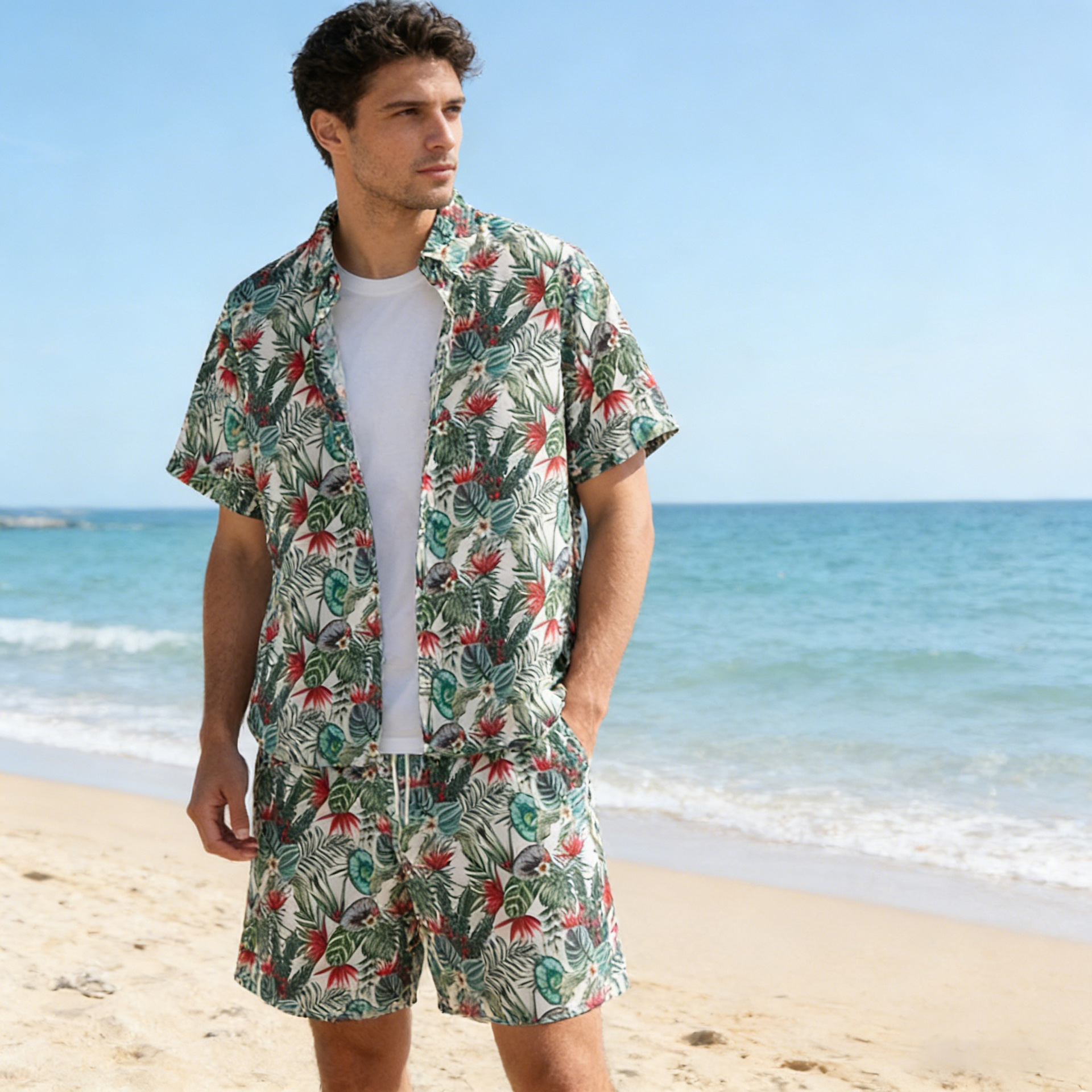Comercio exterior transfronterizo personalidad tattoos camisa de mangas cortas para hombres camisa suelta de estilo general camisa de hielo delgada camisa adolescente