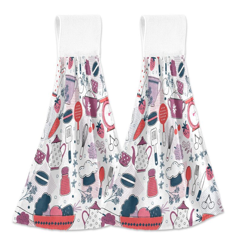 Kitchen Vegetable and Fruit Pattern Kitchen Dishcloth Bathroom Laundry Room Hand Towel Towel Absorbs Water and Can Be Hung with Hanging Ring