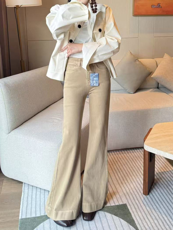 代陌嘉女装四面环弹喇叭牛仔裤女神2025秋季辣妹显瘦高腰微辣裤子|undefined