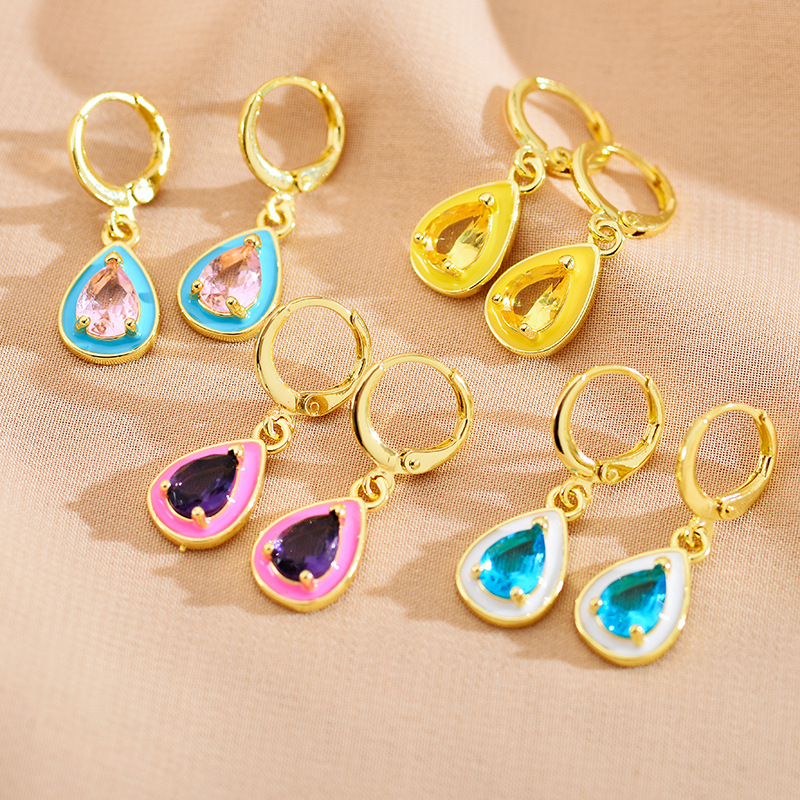 1 Paire Mignon Les Gouttelettes D'eau Acier Inoxydable Polissage Incruster Zircon Boucles D'oreilles display picture 2