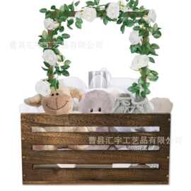 婴儿淋浴箱壁橱木制婴儿蓝带手柄婴儿收纳箱婴儿淋浴礼品箱