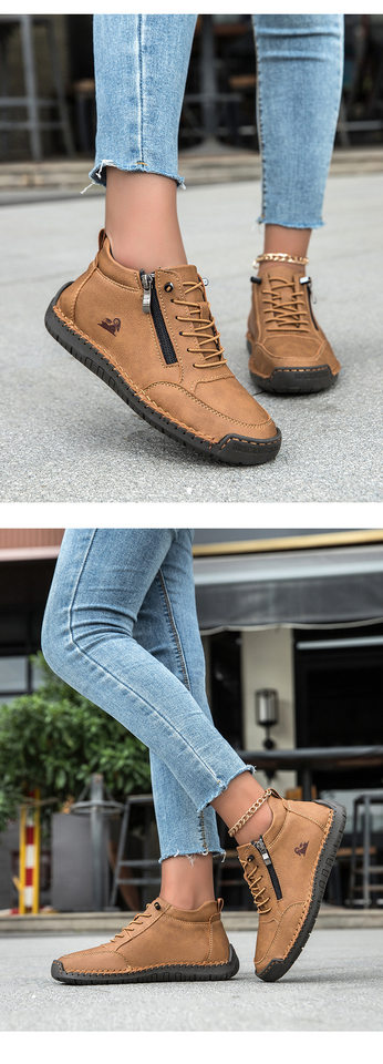 Giày lười nữ đế bệt mũi tròn may tay, da vi sợi mềm, kiểu dáng tối giản — A805 kaki, A805 màu hồng, A805 màu trắng, A805 màu vàng chi tiết 25
