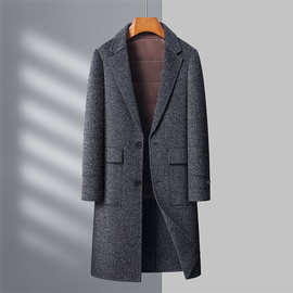 2024秋冬双面呢羊毛风衣中年新款中长款脱卸羽绒内胆外套休闲代发