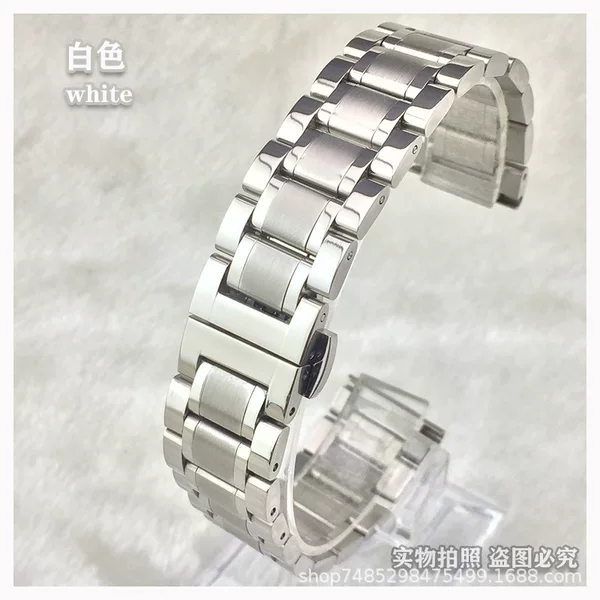 Suitable for Makers Five Beads Solid Strap Steel Band Substitute Butterfly Buckle Vacuum Electroplated Men's and Women's Watch Chain Flat Arc Mouth