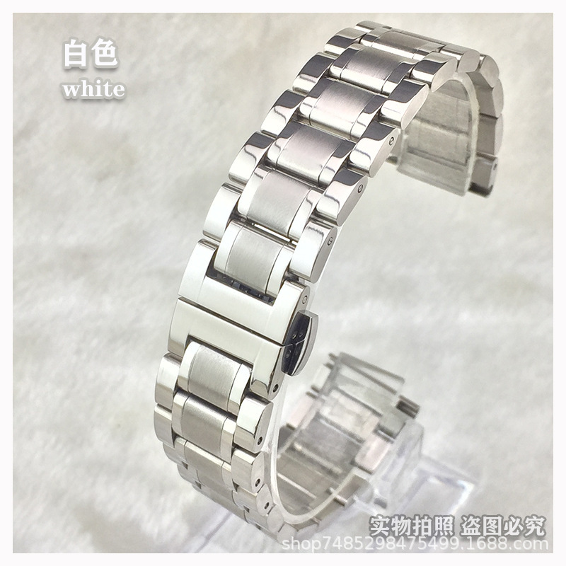 Suitable for Makers Five Beads Solid Strap Steel Band Substitute Butterfly Buckle Vacuum Electroplated Men's and Women's Watch Chain Flat Arc Mouth