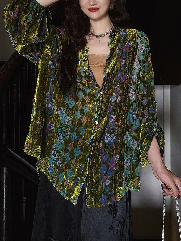 [Flower Window Shadow] New Chinoiserie Velvet Shirt Women's National Style Tops 2025 Autum New Trendy Loose Jacket