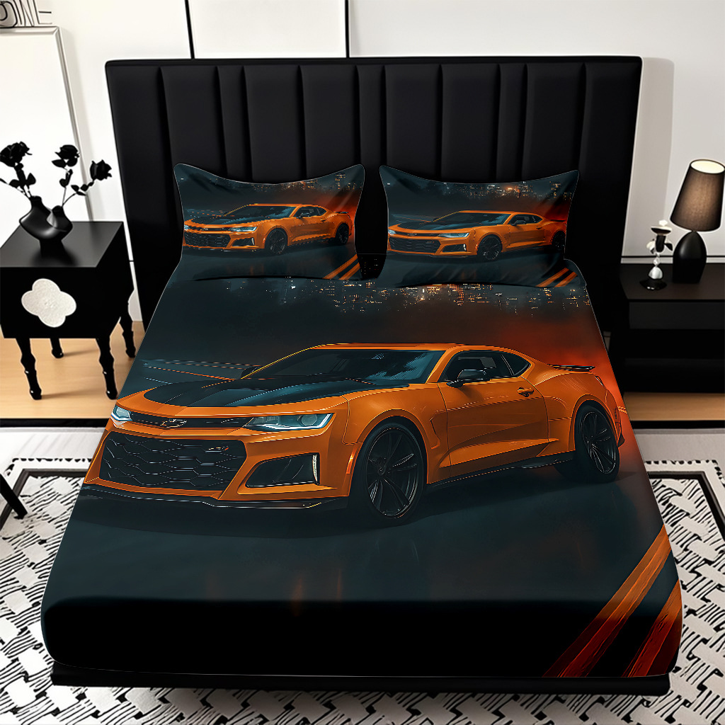 TEMU / JIT moda popular patrón de carreras 3D impresión digital cama de cama de cama kit de ropa de cama fábrica directa