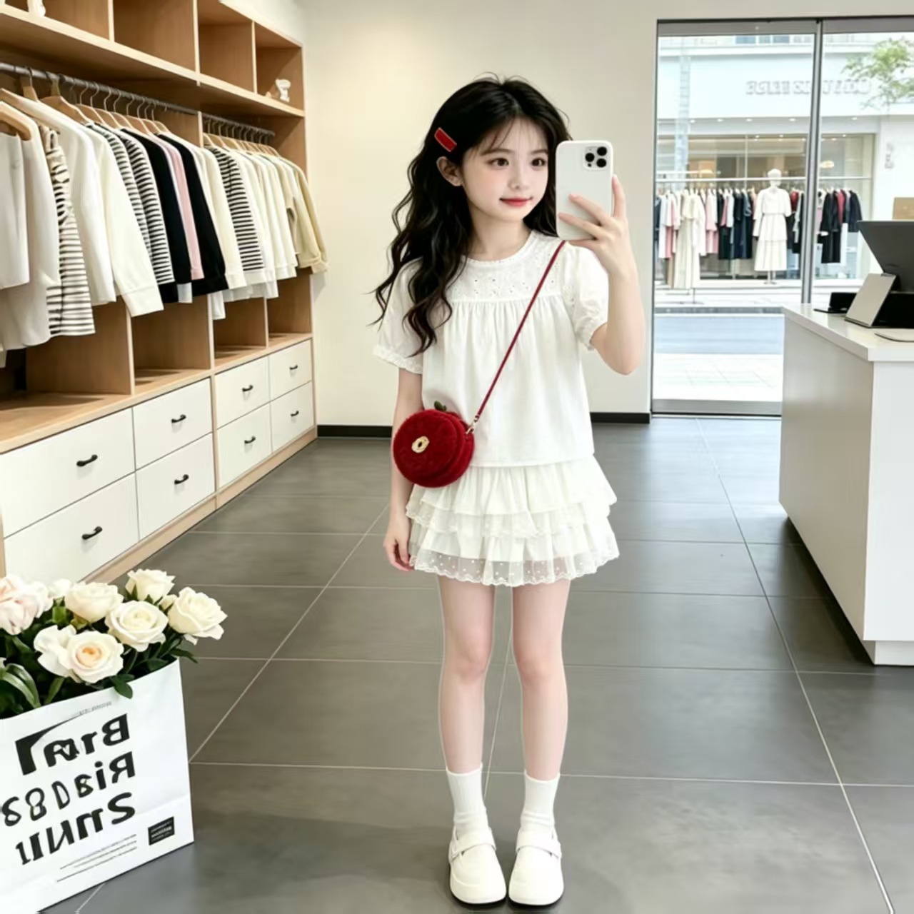 2026 New Summer Children's Dopamine Dress - High-End Elementary School Girl Set