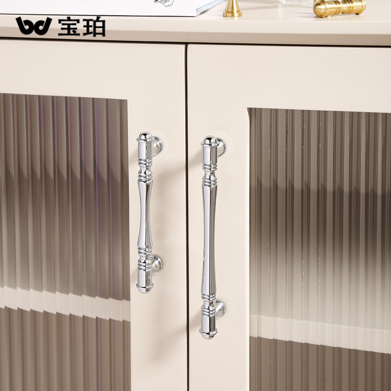 意式極簡電鍍衣櫃門把手法式奶油風高檔櫥櫃銀色現代輕奢抽屜拉手