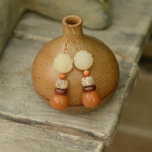 Ethnic Style Anti-earring Earrings Chicken Wing Wood Allergic Retro Lotus Bodhi Root Star Moon Bodhi Original Design Women