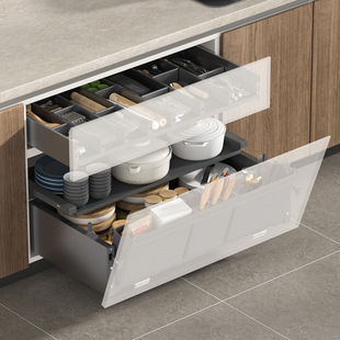 Kitchen Pull-Out Basket Aluminum Alloy Pull-Out Basket with Adjustable Height, Drawer-Style Pull-Out Basket Storage Box for Kitchen