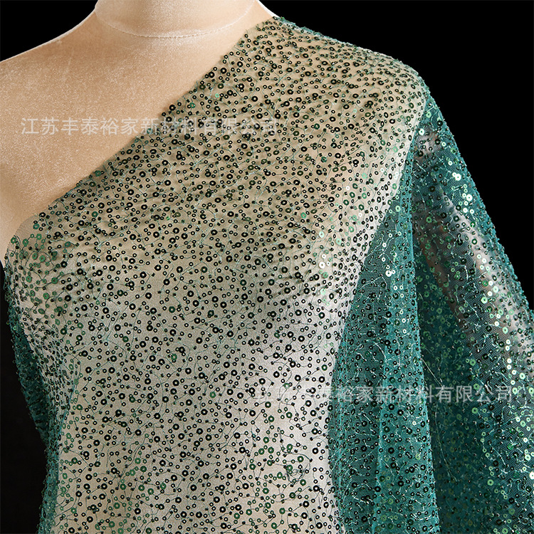 Hijo verde sequinilla clavado cuentas de tela bordada tela de moda de alta gama sequinilla tela de ropa de tela