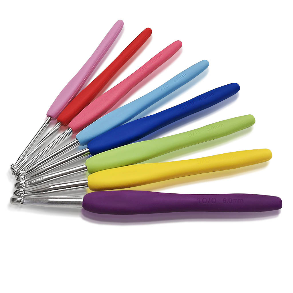 Herramientas de tejido de agujas de suéter de plástico de mango suave agujas de goma de color un conjunto de 8 agujas de ganchillo de Coca-Cola 14CM