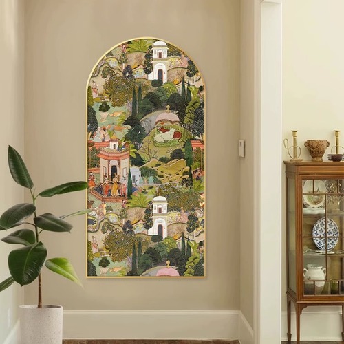 French-style entrance hall decorative painting, arched vintage corridor/hallway hanging picture, retro art living room high-end vertical mural