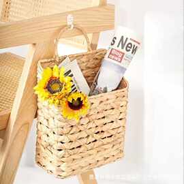 跨境方形草编置物筐可手提杂物收纳筐壁挂式花园悬挂篮客厅玩具筐